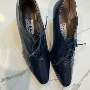 Women's Navy Leather Oxfords